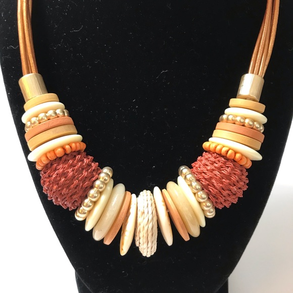 Chico’s Bronze Leather Necklace w/Accent Detailing - Picture 2 of 10